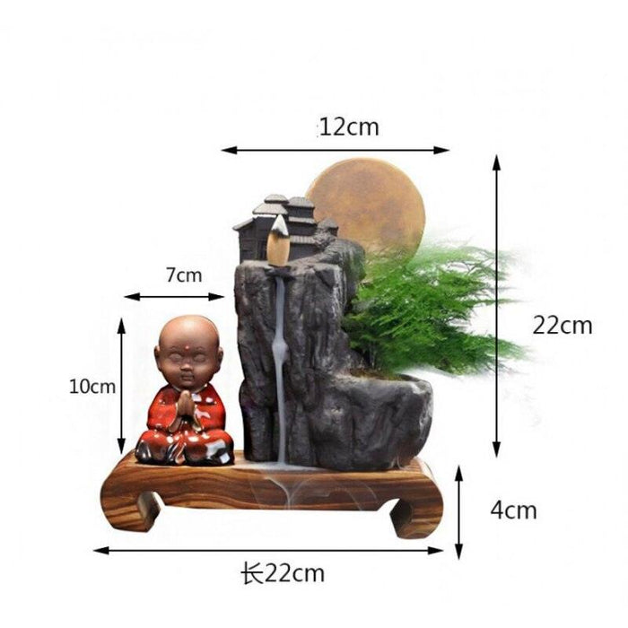 Ceramic Smoke Waterfall Incense Burner with LED Light and Pine Ornament