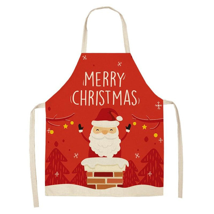 Festive Linen Christmas Apron - Holiday Kitchen Accessory