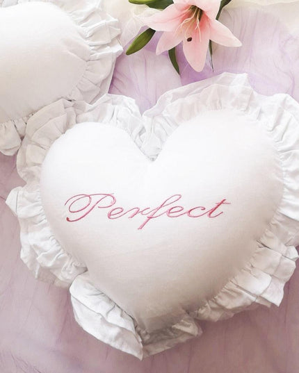 Romantic Heart Ruffle Cotton Pillow - Elegant Accent Cushion for Home Decor