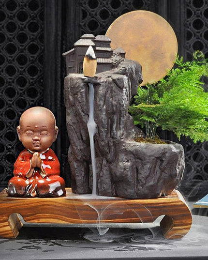 Ceramic Backflow Incense Burner with Soothing LED Light and Pine Accent - Serenity Enhancer