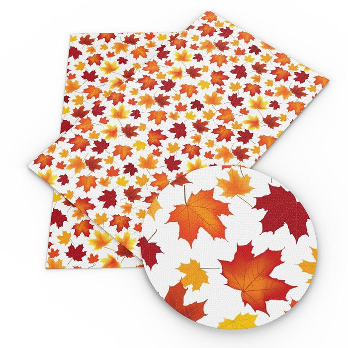 Thanksgiving Day Leaf Print Vinyl Leatherette Craft Fabric Sheet