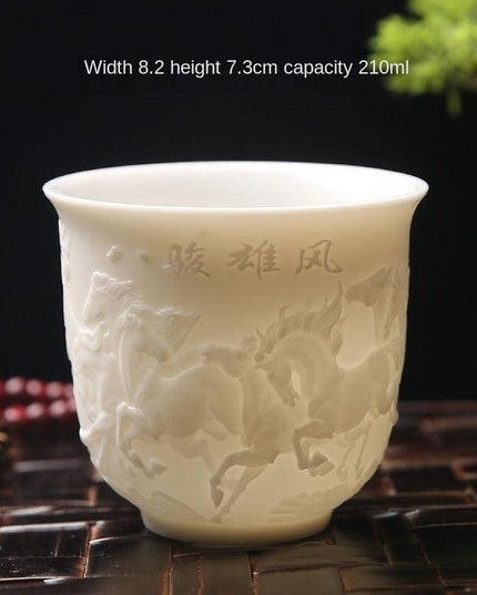 Majestic Heart Sutra Jade Tea Bowl: A Mutton Fat Masterpiece for Refined Tea Ceremonies