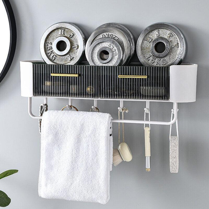 Elegant Gray and Green Wall-Mounted Storage Organizer with Versatile Functionality