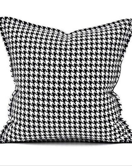Elegant Black & White Grid Cushion Cover with Vibrant Orange Accent