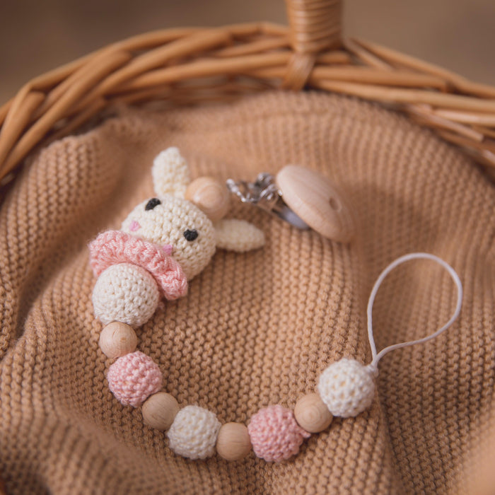 Bunny Bliss Handmade Wooden Teething Clip - Cute Pacifier Holder for Babies