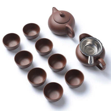 Zen Handcrafted Purple Clay Teapot and Cup Set - Exquisite Tea Ceremony Collection