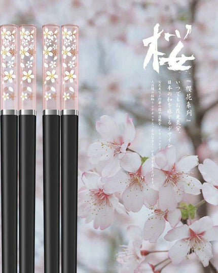 Sakura Elegance Amber Japanese Chopsticks Set - Antibacterial & Anti-Slip Dining Utensils