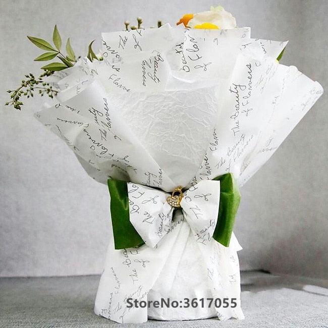 Elegant Waterproof Flower Wrapping Paper with English Letters Print