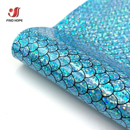 Enchanted Holographic Mermaid Scale PU Faux Leather for Creative DIY Crafts