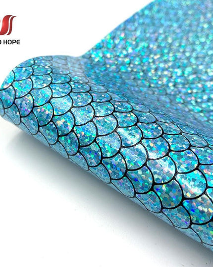 Enchanted Holographic Mermaid Scale PU Faux Leather for Creative DIY Crafts