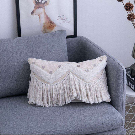 Beige Moroccan Diamond Textured Fringe Pillow Cover