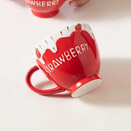 Charming Strawberry-Themed Ceramic Mug Set with Lid and Spoon for a Luxurious Drinking Experience