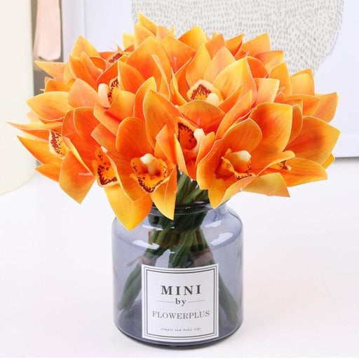 6pcs Realistic Artificial Butterfly Orchid Flower Bouquet Set for Elegant Home and Office Decoration