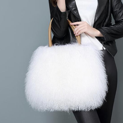 Opulent Wool & Fur Handbags: Exquisite Blend of Mongolian, Australian, and Tibet Lamb Textures