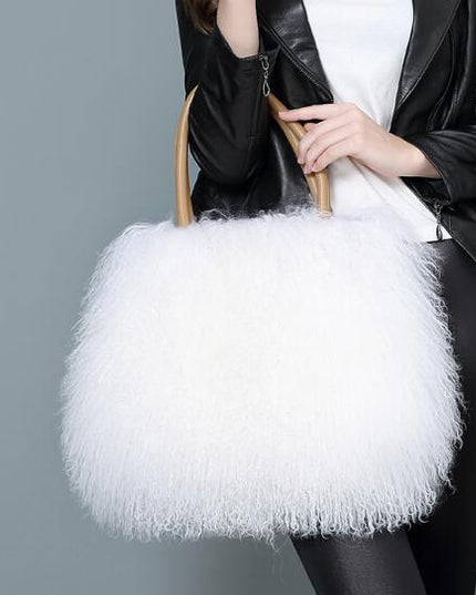 Opulent Wool & Fur Handbags: Exquisite Blend of Mongolian, Australian, and Tibet Lamb Textures