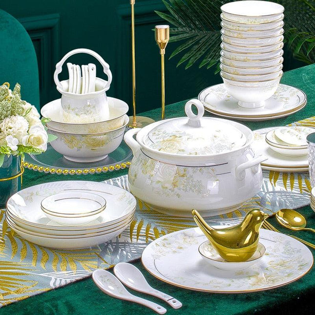 Elegant 60-Piece Korean Porcelain Dining Set for Upscale Dining Experiences