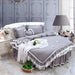 Luxury Grey Lace Ruffle Cotton Pillow Sham Set with 4-Piece Duvet Cover