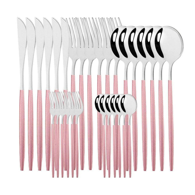 30-Piece Elegant Gold Trimmed White Stainless Steel Flatware Set - Luxury Dining Collection