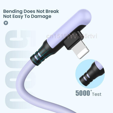 Ergonomic 90-Degree Liquid Silicone iPhone Rapid Charge Cable - Available in Multiple Lengths
