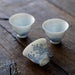 Handmade Engrave Sea Wave Art Sample Tea Cup Jade Porcelain Set of 2, 50ml each for Kung Fu Teaware Ceremony - Très Elite