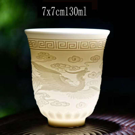 Majestic Heart Sutra Jade Tea Bowl: A Mutton Fat Masterpiece for Refined Tea Ceremonies