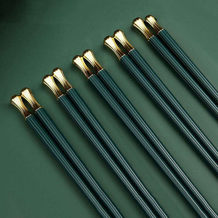 Elegant Dark Green & Gold Decorative Alloy Chopsticks Set - 10 Pairs