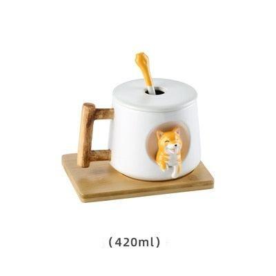 Charming Shiba Inu Akita Dog Ceramic Mug & Spoon Set - 420ml for Stylish Sipping