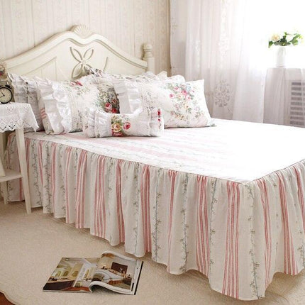 Charming Floral Satin Cotton Bedding Ensemble with Elegant Ruffles