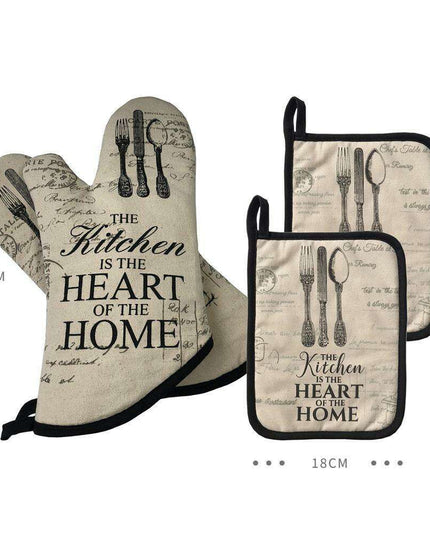 Cotton Heat-Resistant Kitchen Accessory Set - 4 Piece Oven Mitts & Pot Holders Collection