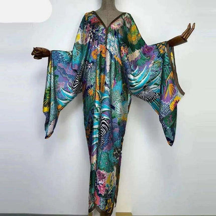 African-Inspired Bohemian Maxi Robe with Batwing Sleeves for Women | Fall Collection