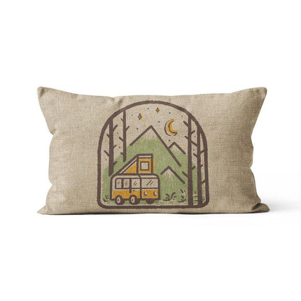 Charming Cartoon Camper Linen Throw Pillow Cover