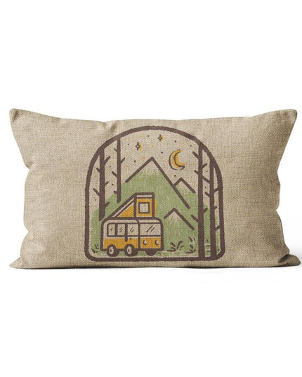 Charming Cartoon Camper Linen Throw Pillow Cover