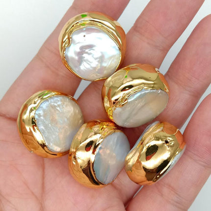 Sophisticated Gold Edged White Coin Pearl Beads Set for Stunning Jewelry Creations