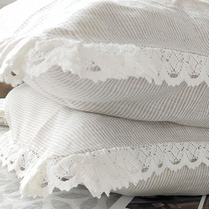 Elegant Ruffled Eyelet Embroidered Linen Pillowcase - Premium French Bedding for a Luxurious Touch