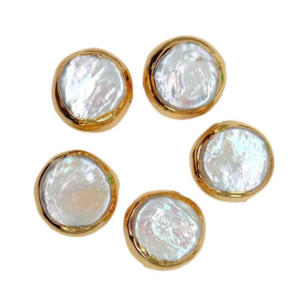 Sophisticated Gold Edged White Coin Pearl Beads Set for Stunning Jewelry Creations