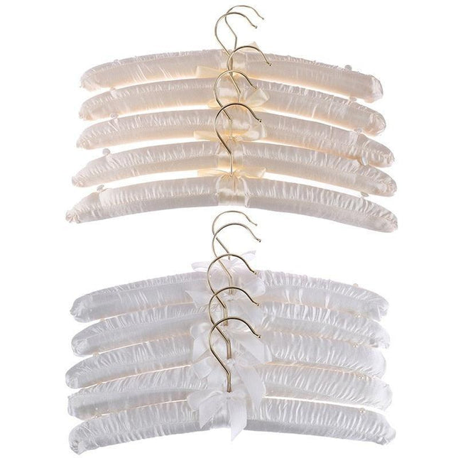 Chic Beige and White Satin Padded Hanger Collection - Elevate Your Wardrobe Aesthetics