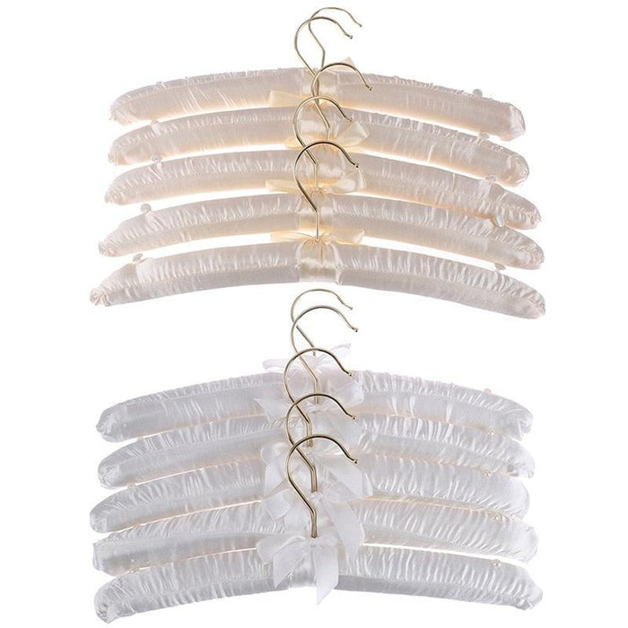 Luxuriously Chic Beige/White Satin Padded Hangers Set for Elegant Wardrobe Upgrade