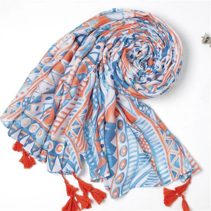 Blue and White Porcelain Print Cashmere Blend Shawl Wrap - Timeless Elegance for All Occasions