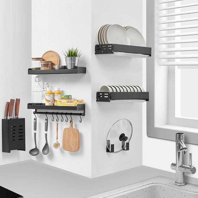 Sleek Multi-Purpose Aluminum Storage Rack with Chic Hooks