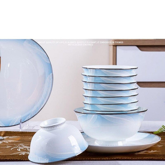 Elegant 60-Piece Handcrafted Korean Style Porcelain Dinnerware Ensemble