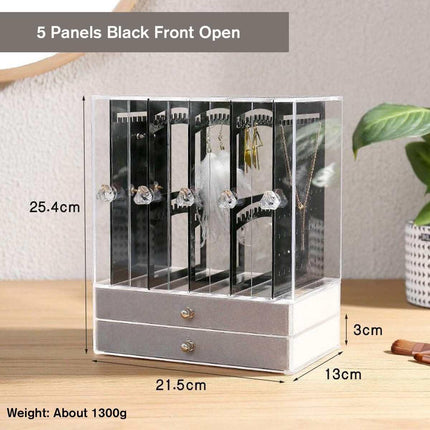 Jewelry Display Case with Adjustable Panels and Dust-Proof Protection