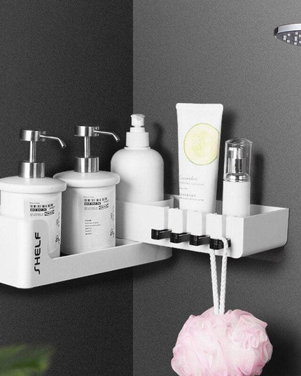 Rotating Corner Wall Storage Rack with Hooks for Smart Bathroom and Kitchen Organization