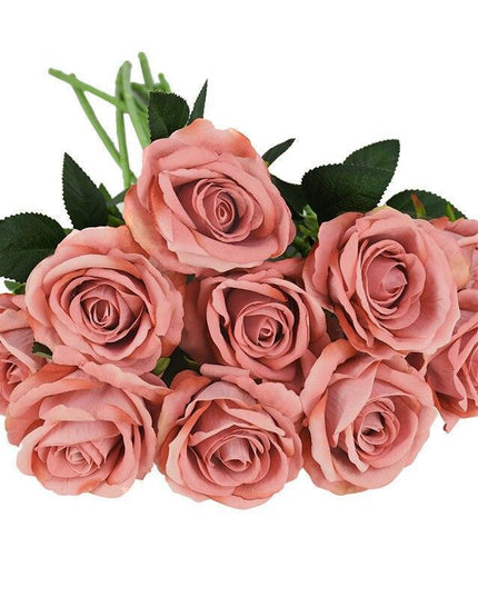 Luxurious 10-Piece Flannel Silk Rose Collection - Exquisite Floral Arrangement