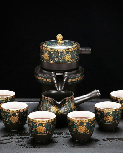 Elegant Ceramic Tea Set with Innovative Anti-Scald Rotating Teapot