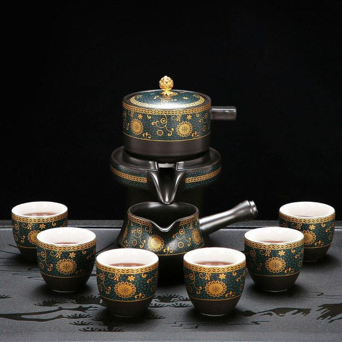 Elegant Ceramic Tea Set featuring Anti-Scald Technology and Rotating Teapot