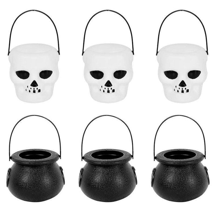 Spooky Halloween Trio Candy Holders Set with Witch, Skeleton, and Cauldron - Festive Decor for Trick Or Treat Fun