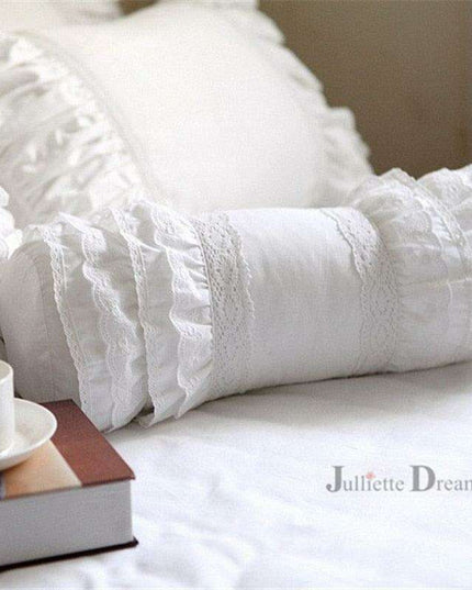 Charming European Lace Lumbar Pillow with Regal Ruffle Design