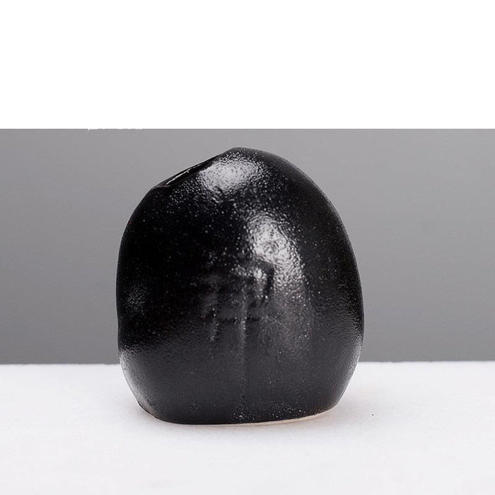 Zen-Inspired Small Black Stone Vase for Serene Home Ambiance