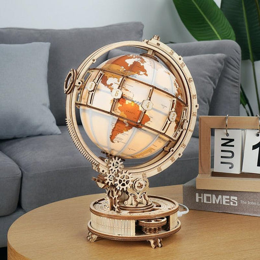 Enchanting Illuminated Wooden Globe Puzzle Lamp - Educational Home Decor and Night Light