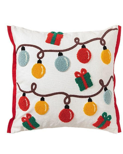 Festive Santa & Snowflake Embroidered Cotton Pillow Cover - Holiday Home Decor Accent